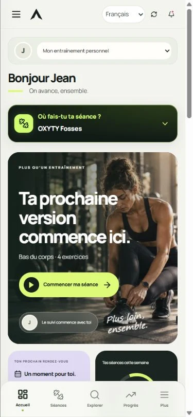 Accueil de l’application ALTHÉVO avec la salle Oxyty Fosses